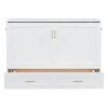 Full Size Murphy Bed Wall Bed with drawer and a set of Sockets & USB Ports, Pulley Structure Design, White